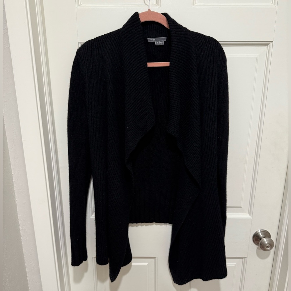 Vince Black Cardigan Sweater with Cascading Front